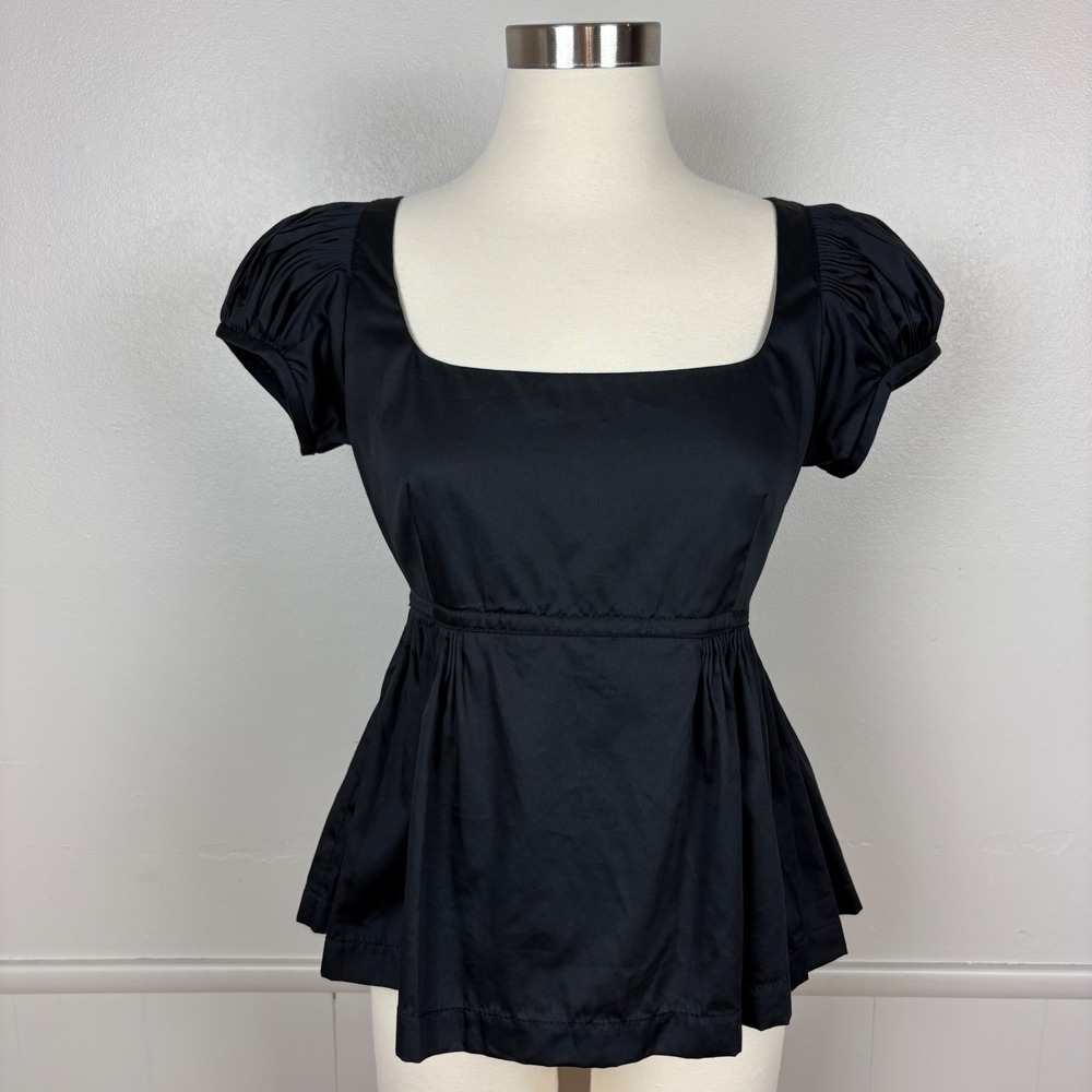 Rebecca Taylor Babydoll Top Puff Sleeves Size‎ 8 Black Square Neckline Classic